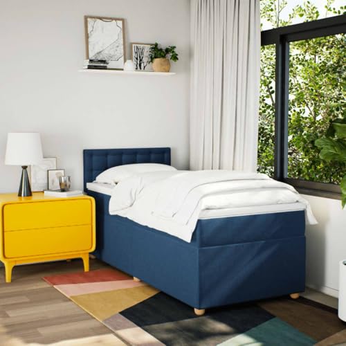Boxspringbett mit Matratze Blau 90x190 cm Stoff Ehebett Gästebett Bed Frame Single Bed für Wohnbereich Herberge Gästezimmer Schlafzimmer Boxspringbett mit Matratze Blau 90x190 cm Stoff Ehebett Gästebett Bed Frame Single Bed für Wohnbereich Herberge Gästezimmer Schlafzimmer von HEFZGDB