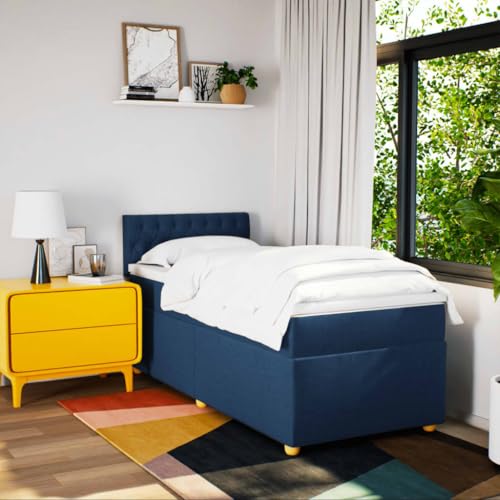 Boxspringbett mit Matratze Blau 90x190 cm Stoff Ehebett Gästebett Bed Frame Single Bed für Wohnbereich Herberge Gästezimmer Schlafzimmer Boxspringbett mit Matratze Blau 90x190 cm Stoff Ehebett Gästebett Bed Frame Single Bed für Wohnbereich Herberge Gästezimmer Schlafzimmer von HEFZGDB