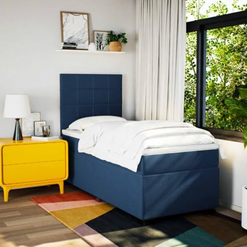 Boxspringbett mit Matratze Blau 90x190 cm Stoff Einzelbett Bettgestell Doppelbett Bettrahmen für Schlafzimmer Herberge Gästezimmer Wohnbereich von HEFZGDB