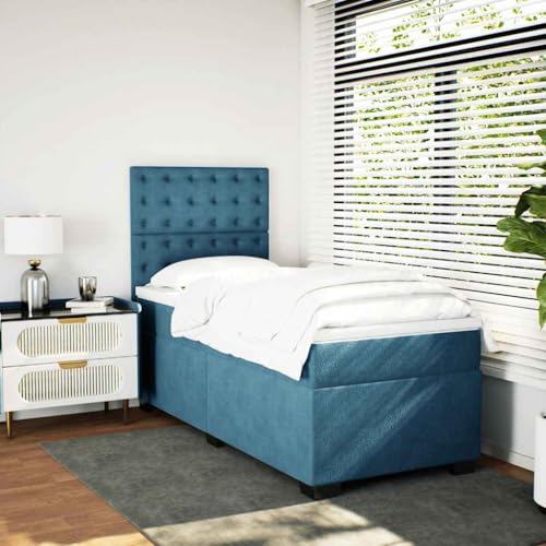 Boxspringbett mit Matratze Blau 90x200 cm Samt Daybed Gästebett Familienbett Doppelbett für Gästezimmer Schlafzimmer Herberge Wohnbereich Boxspringbett mit Matratze Blau 90x200 cm Samt Daybed Gästebett Familienbett Doppelbett für Gästezimmer Schlafzimmer Herberge Wohnbereich von HEFZGDB
