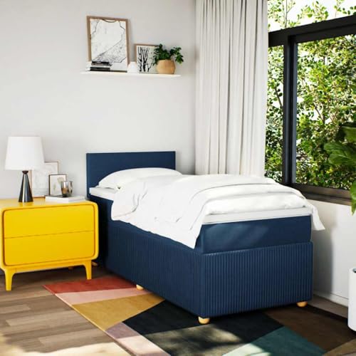 Boxspringbett mit Matratze Blau 90x200 cm Stoff Daybed Bettgestell Bed Frame Doppelbett für Wohnbereich Schlafzimmer Gästezimmer Herberge von HEFZGDB