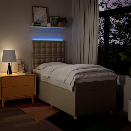 Boxspringbett mit Matratze Creme 100x200 cm Stoff Bette Gästebett Bed Frame Einzelbetten für Schlafzimmer Herberge Gästezimmer Wohnbereich Boxspringbett mit Matratze Creme 100x200 cm Stoff Bette Gästebett Bed Frame Einzelbetten für Schlafzimmer Herberge Gästezimmer Wohnbereich von HEFZGDB