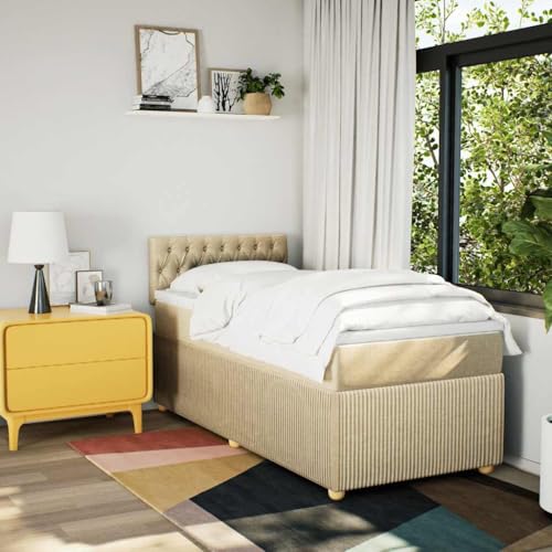 Boxspringbett mit Matratze Creme 100x200 cm Stoff Daybed Bettgestell Bed Frame Doppelbett für Wohnbereich Schlafzimmer Gästezimmer Herberge Boxspringbett mit Matratze Creme 100x200 cm Stoff Daybed Bettgestell Bed Frame Doppelbett für Wohnbereich Schlafzimmer Gästezimmer Herberge von HEFZGDB
