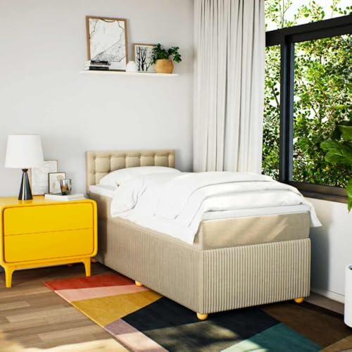 Boxspringbett mit Matratze Creme 100x200 cm Stoff Daybed Bettgestell Bed Frame Doppelbett für Wohnbereich Schlafzimmer Gästezimmer Herberge Boxspringbett mit Matratze Creme 100x200 cm Stoff Daybed Bettgestell Bed Frame Doppelbett für Wohnbereich Schlafzimmer Gästezimmer Herberge von HEFZGDB