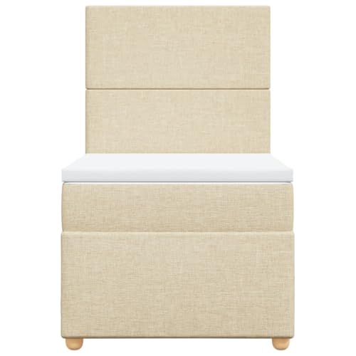 Boxspringbett mit Matratze Creme 100x200 cm Stoff Double Bed Gästebett Bed Frame Doppelbett für Herberge Schlafzimmer Wohnbereich Gästezimmer Boxspringbett mit Matratze Creme 100x200 cm Stoff Double Bed Gästebett Bed Frame Doppelbett für Herberge Schlafzimmer Wohnbereich Gästezimmer von HEFZGDB