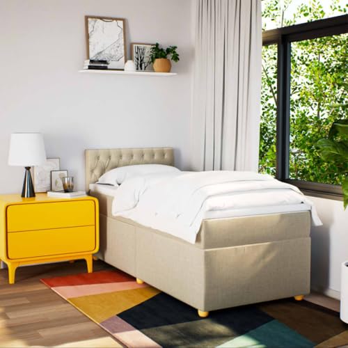 Boxspringbett mit Matratze Creme 100x200 cm Stoff Ehebett Gästebett Bed Frame Single Bed für Wohnbereich Herberge Gästezimmer Schlafzimmer Boxspringbett mit Matratze Creme 100x200 cm Stoff Ehebett Gästebett Bed Frame Single Bed für Wohnbereich Herberge Gästezimmer Schlafzimmer von HEFZGDB
