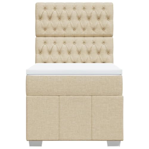 Boxspringbett mit Matratze Creme 100x200 cm Stoff Jugendbett Bettgestell Bed Frame Bettrahmen für Schlafzimmer Herberge Wohnbereich Gästezimmer von HEFZGDB