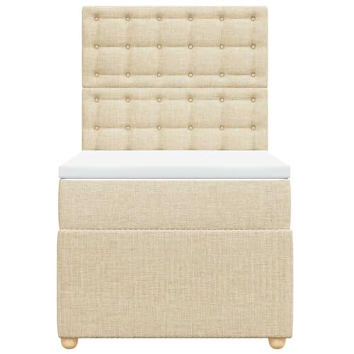 Boxspringbett mit Matratze Creme 100x200 cm Stoff Single Bed Bettgestell Einzelbetten Bettrahmen für Herberge Wohnbereich Gästezimmer Schlafzimmer von HEFZGDB