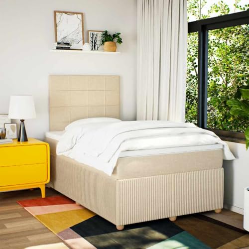 Boxspringbett mit Matratze Creme 120x190 cm Stoff Ehebett Bettgestell Familienbett Bettrahmen für Gästezimmer Schlafzimmer Wohnbereich Herberge Boxspringbett mit Matratze Creme 120x190 cm Stoff Ehebett Bettgestell Familienbett Bettrahmen für Gästezimmer Schlafzimmer Wohnbereich Herberge von HEFZGDB