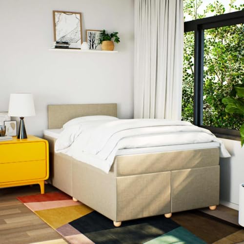 Boxspringbett mit Matratze Creme 120x190 cm Stoff Ehebett Gästebett Bed Frame Single Bed für Wohnbereich Herberge Gästezimmer Schlafzimmer Boxspringbett mit Matratze Creme 120x190 cm Stoff Ehebett Gästebett Bed Frame Single Bed für Wohnbereich Herberge Gästezimmer Schlafzimmer von HEFZGDB