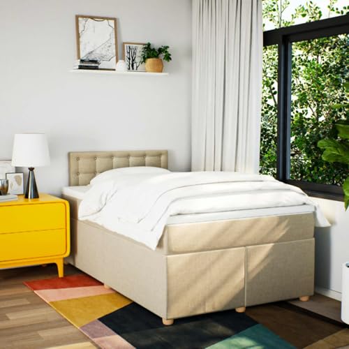 Boxspringbett mit Matratze Creme 120x190 cm Stoff Ehebett Gästebett Bed Frame Single Bed für Wohnbereich Herberge Gästezimmer Schlafzimmer Boxspringbett mit Matratze Creme 120x190 cm Stoff Ehebett Gästebett Bed Frame Single Bed für Wohnbereich Herberge Gästezimmer Schlafzimmer von HEFZGDB
