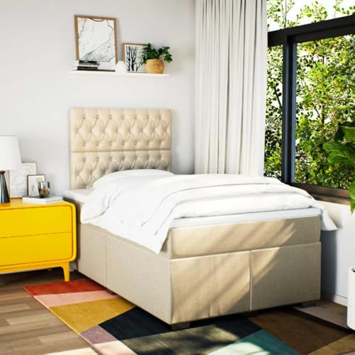 Boxspringbett mit Matratze Creme 120x200 cm Stoff Einzelbett Bettgestell Doppelbett Bettrahmen für Schlafzimmer Herberge Gästezimmer Wohnbereich Boxspringbett mit Matratze Creme 120x200 cm Stoff Einzelbett Bettgestell Doppelbett Bettrahmen für Schlafzimmer Herberge Gästezimmer Wohnbereich von HEFZGDB