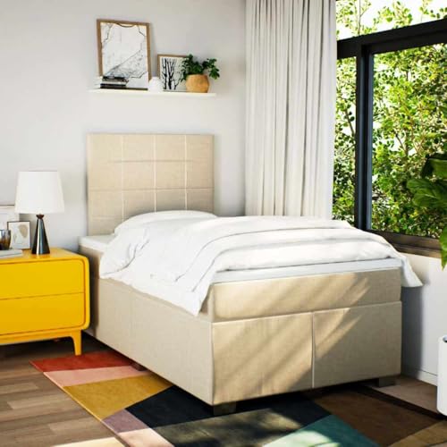 Boxspringbett mit Matratze Creme 120x200 cm Stoff Einzelbett Bettgestell Doppelbett Bettrahmen für Schlafzimmer Herberge Gästezimmer Wohnbereich von HEFZGDB
