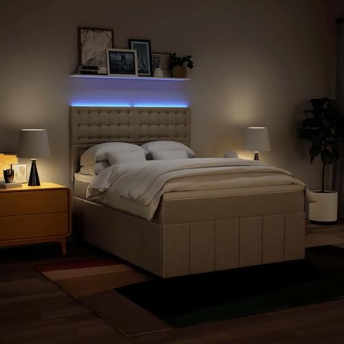 Boxspringbett mit Matratze Creme 140x190 cm Stoff Ehebett Gästebett Einzelbetten Bettrahmen für Gästezimmer Wohnbereich Herberge Schlafzimmer Boxspringbett mit Matratze Creme 140x190 cm Stoff Ehebett Gästebett Einzelbetten Bettrahmen für Gästezimmer Wohnbereich Herberge Schlafzimmer von HEFZGDB