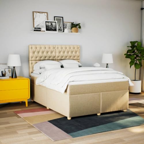 Boxspringbett mit Matratze Creme 140x200 cm Stoff Bette Gästebett Bed Frame Einzelbetten für Schlafzimmer Herberge Gästezimmer Wohnbereich Boxspringbett mit Matratze Creme 140x200 cm Stoff Bette Gästebett Bed Frame Einzelbetten für Schlafzimmer Herberge Gästezimmer Wohnbereich von HEFZGDB
