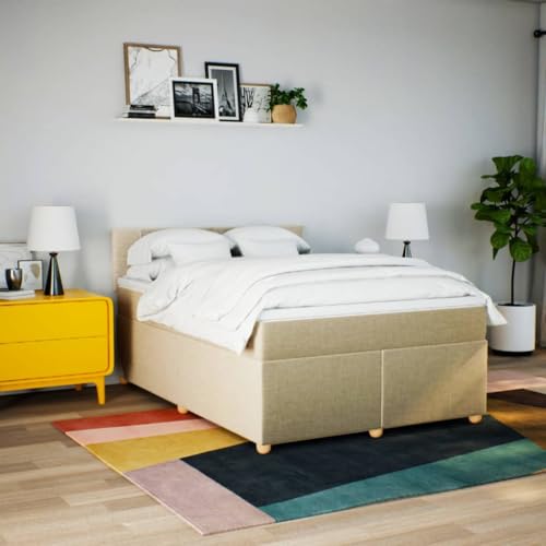 Boxspringbett mit Matratze Creme 140x200 cm Stoff Ehebett Gästebett Bed Frame Single Bed für Wohnbereich Herberge Gästezimmer Schlafzimmer Boxspringbett mit Matratze Creme 140x200 cm Stoff Ehebett Gästebett Bed Frame Single Bed für Wohnbereich Herberge Gästezimmer Schlafzimmer von HEFZGDB