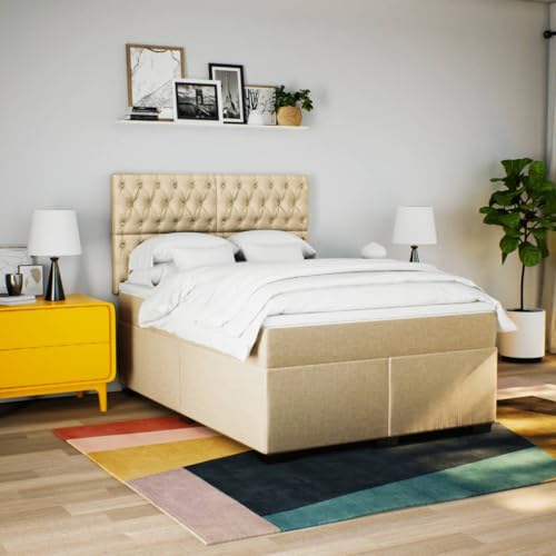 Boxspringbett mit Matratze Creme 140x200 cm Stoff Einzelbett Bettgestell Doppelbett Bettrahmen für Schlafzimmer Herberge Gästezimmer Wohnbereich Boxspringbett mit Matratze Creme 140x200 cm Stoff Einzelbett Bettgestell Doppelbett Bettrahmen für Schlafzimmer Herberge Gästezimmer Wohnbereich von HEFZGDB