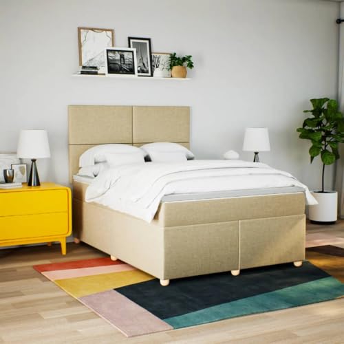 Boxspringbett mit Matratze Creme 160x200 cm Stoff Bette Gästebett Bed Frame Einzelbetten für Schlafzimmer Herberge Gästezimmer Wohnbereich Boxspringbett mit Matratze Creme 160x200 cm Stoff Bette Gästebett Bed Frame Einzelbetten für Schlafzimmer Herberge Gästezimmer Wohnbereich von HEFZGDB