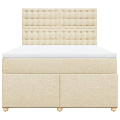Boxspringbett mit Matratze Creme 160x200 cm Stoff Double Bed Gästebett Bed Frame Doppelbett für Herberge Schlafzimmer Wohnbereich Gästezimmer Boxspringbett mit Matratze Creme 160x200 cm Stoff Double Bed Gästebett Bed Frame Doppelbett für Herberge Schlafzimmer Wohnbereich Gästezimmer von HEFZGDB
