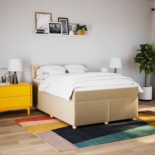 Boxspringbett mit Matratze Creme 160x200 cm Stoff Ehebett Gästebett Bed Frame Single Bed für Wohnbereich Herberge Gästezimmer Schlafzimmer Boxspringbett mit Matratze Creme 160x200 cm Stoff Ehebett Gästebett Bed Frame Single Bed für Wohnbereich Herberge Gästezimmer Schlafzimmer von HEFZGDB