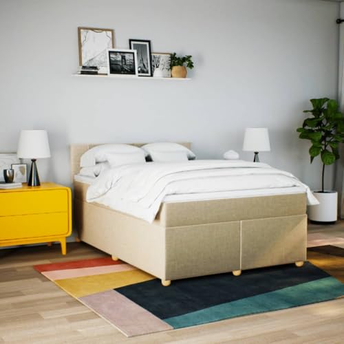 Boxspringbett mit Matratze Creme 160x200 cm Stoff Ehebett Gästebett Bed Frame Single Bed für Wohnbereich Herberge Gästezimmer Schlafzimmer Boxspringbett mit Matratze Creme 160x200 cm Stoff Ehebett Gästebett Bed Frame Single Bed für Wohnbereich Herberge Gästezimmer Schlafzimmer von HEFZGDB