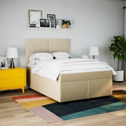 Boxspringbett mit Matratze Creme 160x200 cm Stoff Einzelbett Bettgestell Doppelbett Bettrahmen für Schlafzimmer Herberge Gästezimmer Wohnbereich Boxspringbett mit Matratze Creme 160x200 cm Stoff Einzelbett Bettgestell Doppelbett Bettrahmen für Schlafzimmer Herberge Gästezimmer Wohnbereich von HEFZGDB