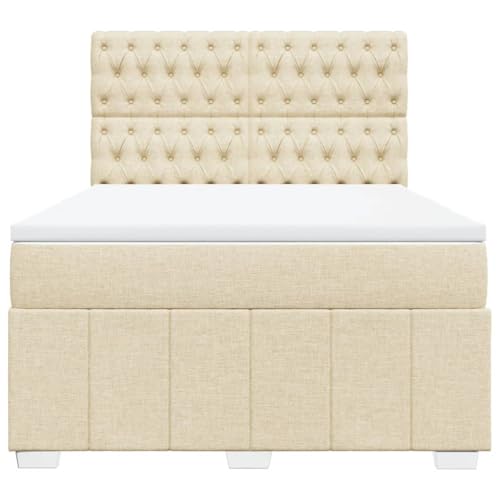 Boxspringbett mit Matratze Creme 160x200 cm Stoff Jugendbett Bettgestell Bed Frame Bettrahmen für Schlafzimmer Herberge Wohnbereich Gästezimmer von HEFZGDB
