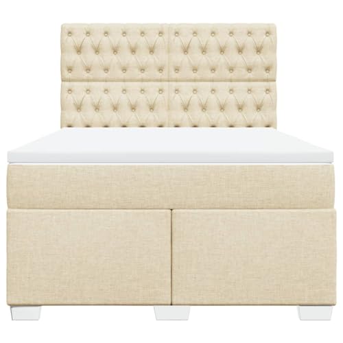 Boxspringbett mit Matratze Creme 160x200 cm Stoff Single Bed Bettgestell Familienbett Einzelbett für Gästezimmer Schlafzimmer Wohnbereich Herberge von HEFZGDB