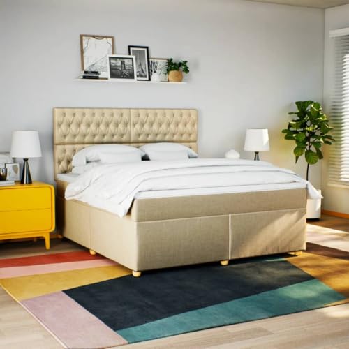 Boxspringbett mit Matratze Creme 180x200 cm Stoff Bette Gästebett Bed Frame Einzelbetten für Schlafzimmer Herberge Gästezimmer Wohnbereich Boxspringbett mit Matratze Creme 180x200 cm Stoff Bette Gästebett Bed Frame Einzelbetten für Schlafzimmer Herberge Gästezimmer Wohnbereich von HEFZGDB