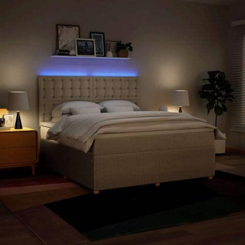 Boxspringbett mit Matratze Creme 180x200 cm Stoff Ehebett Bettgestell Familienbett Bettrahmen für Gästezimmer Schlafzimmer Wohnbereich Herberge Boxspringbett mit Matratze Creme 180x200 cm Stoff Ehebett Bettgestell Familienbett Bettrahmen für Gästezimmer Schlafzimmer Wohnbereich Herberge von HEFZGDB