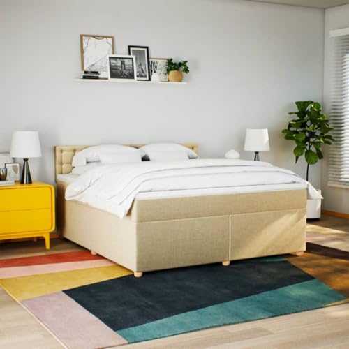 Boxspringbett mit Matratze Creme 180x200 cm Stoff Ehebett Gästebett Bed Frame Single Bed für Wohnbereich Herberge Gästezimmer Schlafzimmer Boxspringbett mit Matratze Creme 180x200 cm Stoff Ehebett Gästebett Bed Frame Single Bed für Wohnbereich Herberge Gästezimmer Schlafzimmer von HEFZGDB