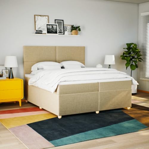 Boxspringbett mit Matratze Creme 200x200 cm Stoff Bette Gästebett Bed Frame Einzelbetten für Schlafzimmer Herberge Gästezimmer Wohnbereich Boxspringbett mit Matratze Creme 200x200 cm Stoff Bette Gästebett Bed Frame Einzelbetten für Schlafzimmer Herberge Gästezimmer Wohnbereich von HEFZGDB