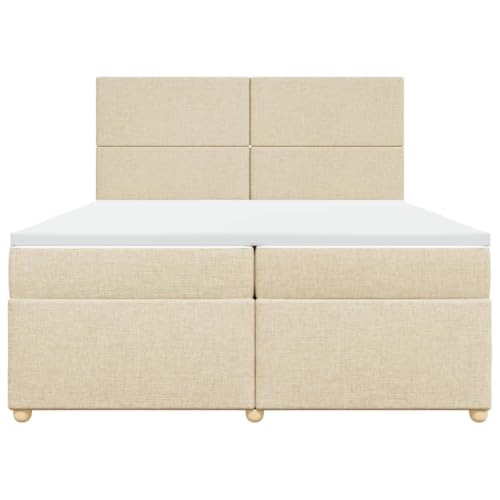 Boxspringbett mit Matratze Creme 200x200 cm Stoff Double Bed Gästebett Bed Frame Doppelbett für Herberge Schlafzimmer Wohnbereich Gästezimmer von HEFZGDB