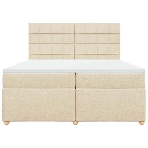 Boxspringbett mit Matratze Creme 200x200 cm Stoff Double Bed Gästebett Bed Frame Doppelbett für Herberge Schlafzimmer Wohnbereich Gästezimmer Boxspringbett mit Matratze Creme 200x200 cm Stoff Double Bed Gästebett Bed Frame Doppelbett für Herberge Schlafzimmer Wohnbereich Gästezimmer von HEFZGDB
