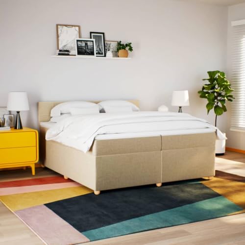 Boxspringbett mit Matratze Creme 200x200 cm Stoff Ehebett Gästebett Bed Frame Single Bed für Wohnbereich Herberge Gästezimmer Schlafzimmer Boxspringbett mit Matratze Creme 200x200 cm Stoff Ehebett Gästebett Bed Frame Single Bed für Wohnbereich Herberge Gästezimmer Schlafzimmer von HEFZGDB
