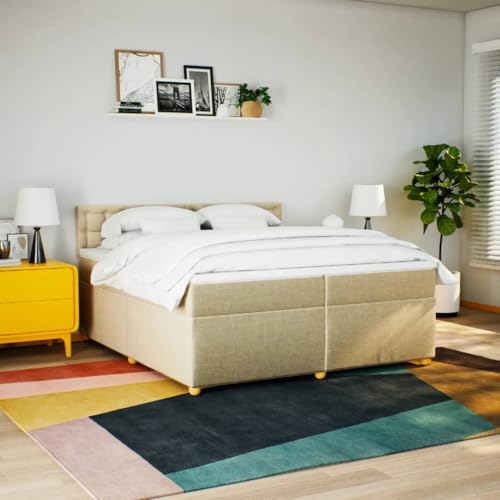 Boxspringbett mit Matratze Creme 200x200 cm Stoff Ehebett Gästebett Bed Frame Single Bed für Wohnbereich Herberge Gästezimmer Schlafzimmer Boxspringbett mit Matratze Creme 200x200 cm Stoff Ehebett Gästebett Bed Frame Single Bed für Wohnbereich Herberge Gästezimmer Schlafzimmer von HEFZGDB