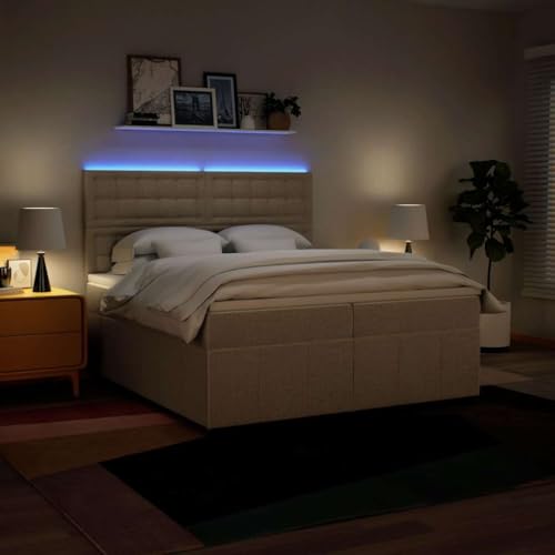 Boxspringbett mit Matratze Creme 200x200 cm Stoff Ehebett Gästebett Einzelbetten Bettrahmen für Gästezimmer Wohnbereich Herberge Schlafzimmer Boxspringbett mit Matratze Creme 200x200 cm Stoff Ehebett Gästebett Einzelbetten Bettrahmen für Gästezimmer Wohnbereich Herberge Schlafzimmer von HEFZGDB