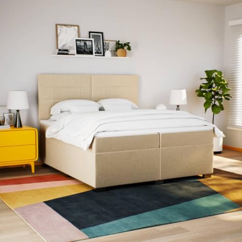 Boxspringbett mit Matratze Creme 200x200 cm Stoff Einzelbett Bettgestell Doppelbett Bettrahmen für Schlafzimmer Herberge Gästezimmer Wohnbereich Boxspringbett mit Matratze Creme 200x200 cm Stoff Einzelbett Bettgestell Doppelbett Bettrahmen für Schlafzimmer Herberge Gästezimmer Wohnbereich von HEFZGDB
