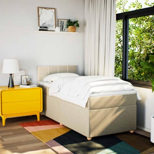 Boxspringbett mit Matratze Creme 80x200 cm Stoff Ehebett Gästebett Bed Frame Single Bed für Wohnbereich Herberge Gästezimmer Schlafzimmer Boxspringbett mit Matratze Creme 80x200 cm Stoff Ehebett Gästebett Bed Frame Single Bed für Wohnbereich Herberge Gästezimmer Schlafzimmer von HEFZGDB