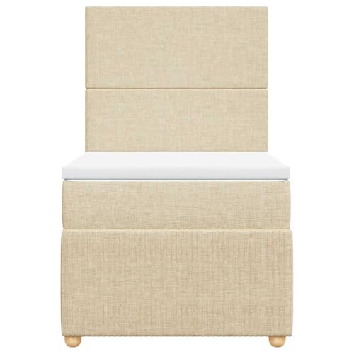 Boxspringbett mit Matratze Creme 80x200 cm Stoff Single Bed Bettgestell Einzelbetten Bettrahmen für Herberge Wohnbereich Gästezimmer Schlafzimmer von HEFZGDB