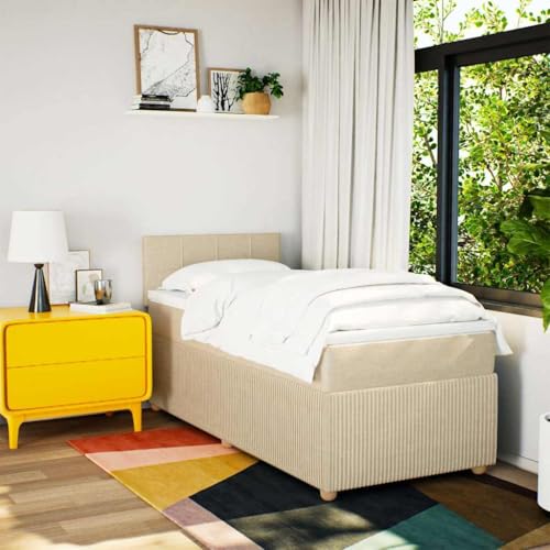 Boxspringbett mit Matratze Creme 90x200 cm Stoff Daybed Bettgestell Bed Frame Doppelbett für Wohnbereich Schlafzimmer Gästezimmer Herberge Boxspringbett mit Matratze Creme 90x200 cm Stoff Daybed Bettgestell Bed Frame Doppelbett für Wohnbereich Schlafzimmer Gästezimmer Herberge von HEFZGDB