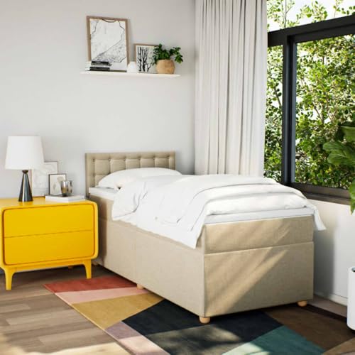 Boxspringbett mit Matratze Creme 90x200 cm Stoff Ehebett Gästebett Bed Frame Single Bed für Wohnbereich Herberge Gästezimmer Schlafzimmer Boxspringbett mit Matratze Creme 90x200 cm Stoff Ehebett Gästebett Bed Frame Single Bed für Wohnbereich Herberge Gästezimmer Schlafzimmer von HEFZGDB