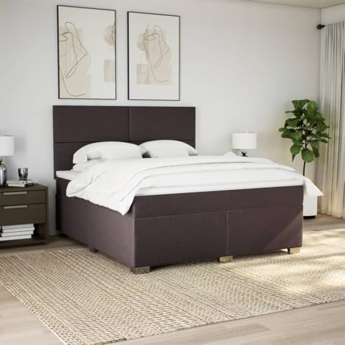 Boxspringbett mit Matratze Dunkelbraun 180x200 cm Stoff Einzelbett Bettgestell Doppelbett Bettrahmen für Schlafzimmer Herberge Gästezimmer Wohnbereich von HEFZGDB