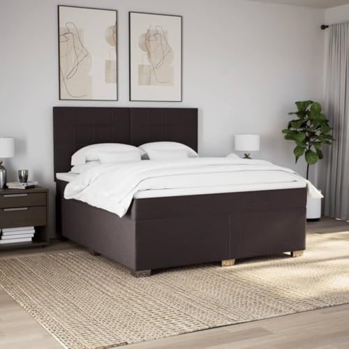 Boxspringbett mit Matratze Dunkelbraun 180x200 cm Stoff Einzelbett Bettgestell Doppelbett Bettrahmen für Schlafzimmer Herberge Gästezimmer Wohnbereich von HEFZGDB