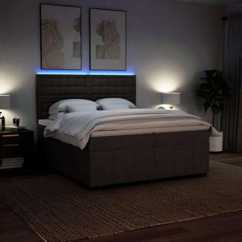 Boxspringbett mit Matratze Dunkelbraun 200x200 cm Stoff Ehebett Gästebett Einzelbetten Bettrahmen für Gästezimmer Wohnbereich Herberge Schlafzimmer von HEFZGDB