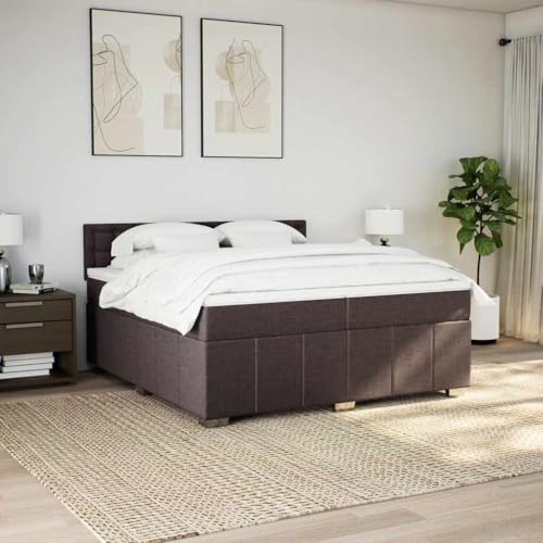 Boxspringbett mit Matratze Dunkelbraun 200x200 cm Stoff Ehebett Gästebett Einzelbetten Bettrahmen für Herberge Schlafzimmer Gästezimmer Wohnbereich von HEFZGDB