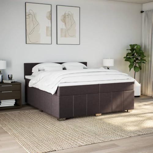 Boxspringbett mit Matratze Dunkelbraun 200x200 cm Stoff Ehebett Gästebett Einzelbetten Bettrahmen für Herberge Schlafzimmer Gästezimmer Wohnbereich von HEFZGDB