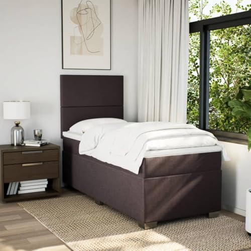 Boxspringbett mit Matratze Dunkelbraun 90x200 cm Stoff Einzelbett Bettgestell Doppelbett Bettrahmen für Schlafzimmer Herberge Gästezimmer Wohnbereich von HEFZGDB