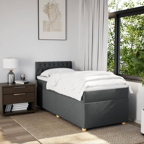 Boxspringbett mit Matratze Dunkelgrau 100x200 cm Stoff Ehebett Gästebett Bed Frame Single Bed für Wohnbereich Herberge Gästezimmer Schlafzimmer Boxspringbett mit Matratze Dunkelgrau 100x200 cm Stoff Ehebett Gästebett Bed Frame Single Bed für Wohnbereich Herberge Gästezimmer Schlafzimmer von HEFZGDB