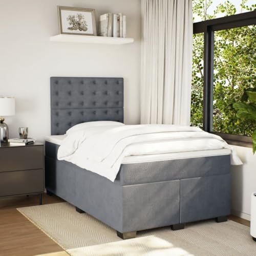 Boxspringbett mit Matratze Dunkelgrau 120x200 cm Samt Daybed Gästebett Familienbett Doppelbett für Gästezimmer Schlafzimmer Herberge Wohnbereich von HEFZGDB